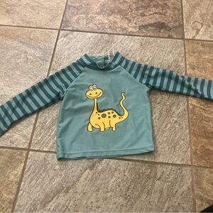 Heat green striped with dinosaur long sleeve rash guard swim top size 2T GUC